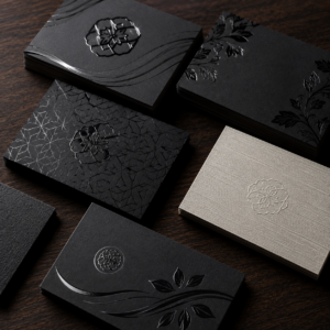 High-quality business cards with raised texture and selective UV coating
