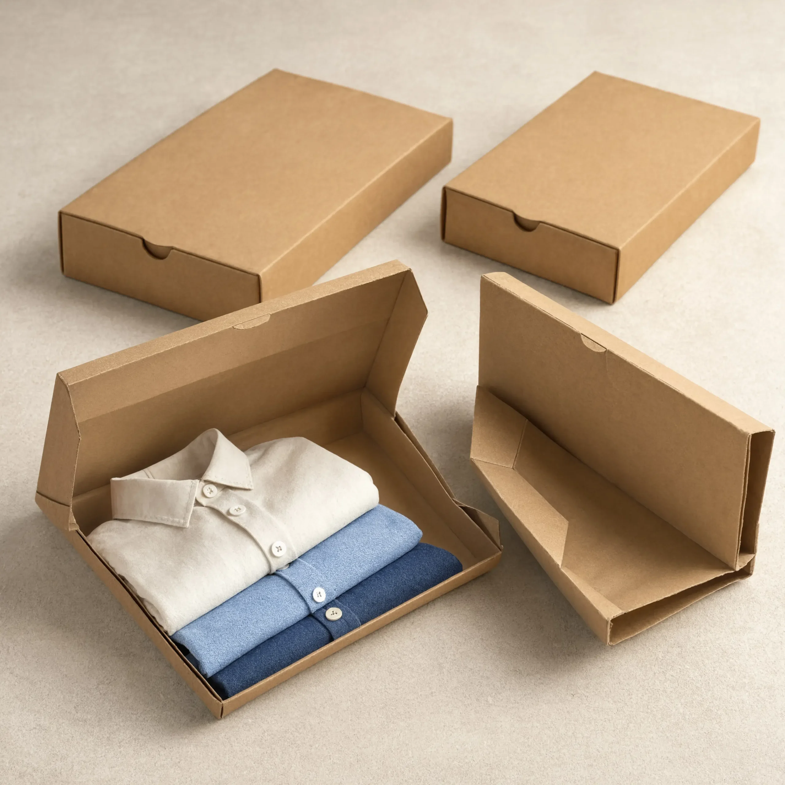 Custom foldable kraft apparel boxes with eco-friendly packaging, durable construction, and professional brand presentation