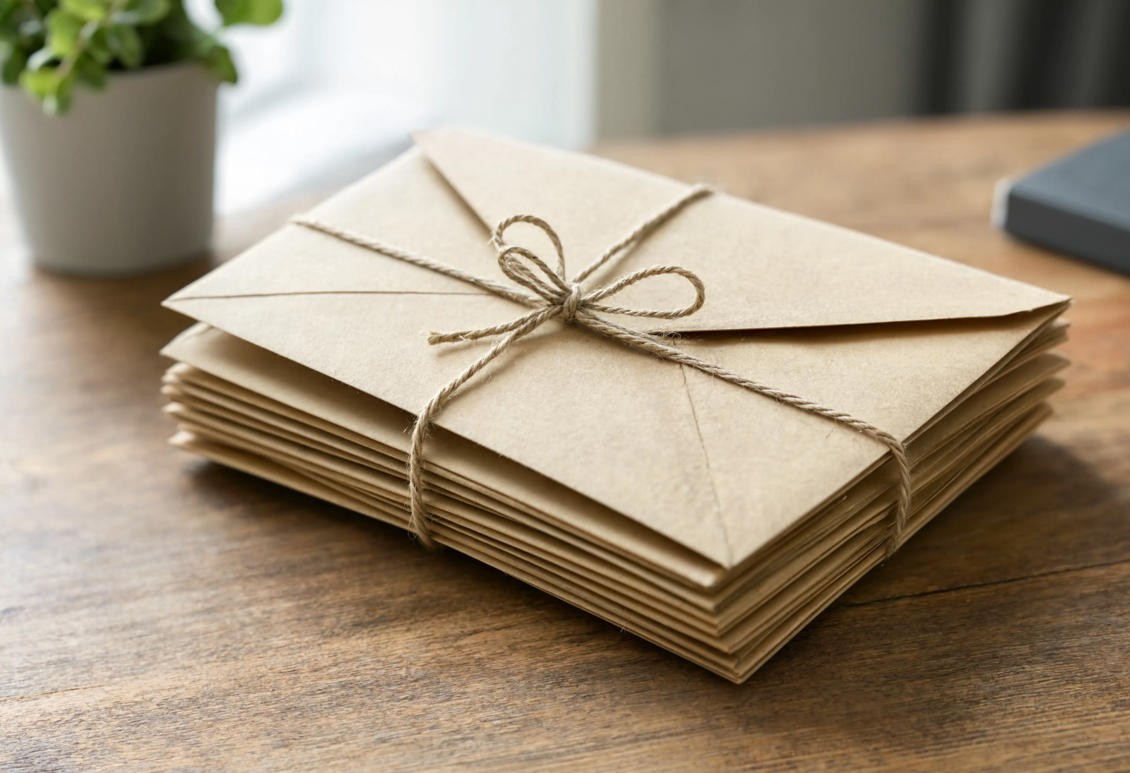 High-quality kraft paper envelopes featuring a classic brown paper texture