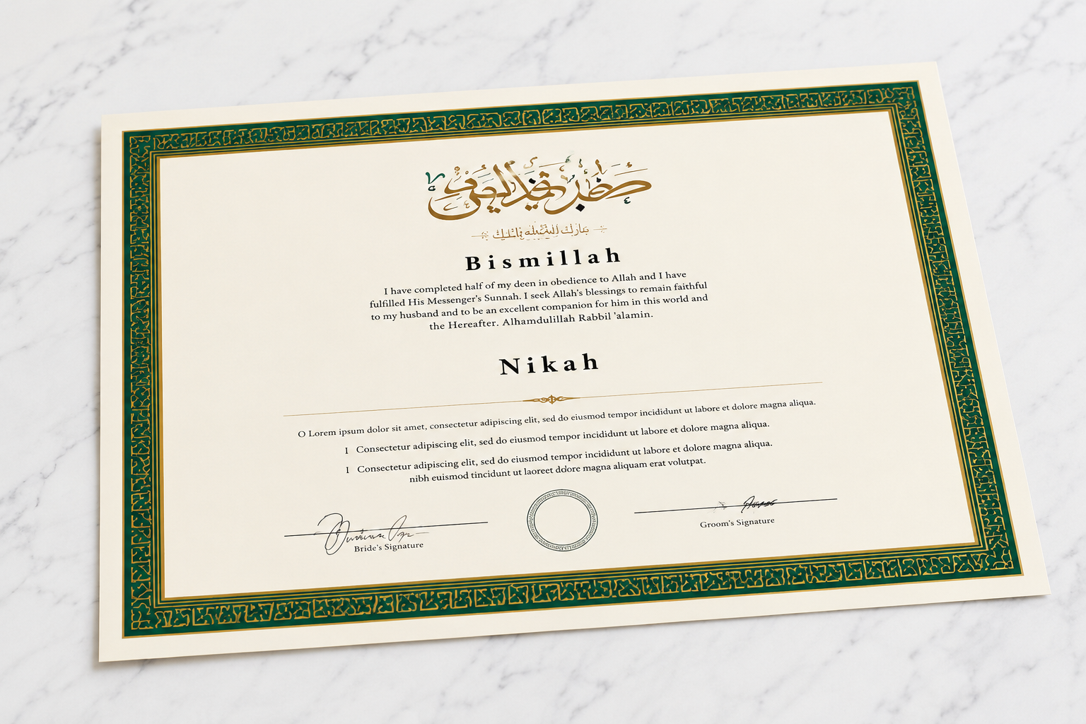 Nikah certificate printing